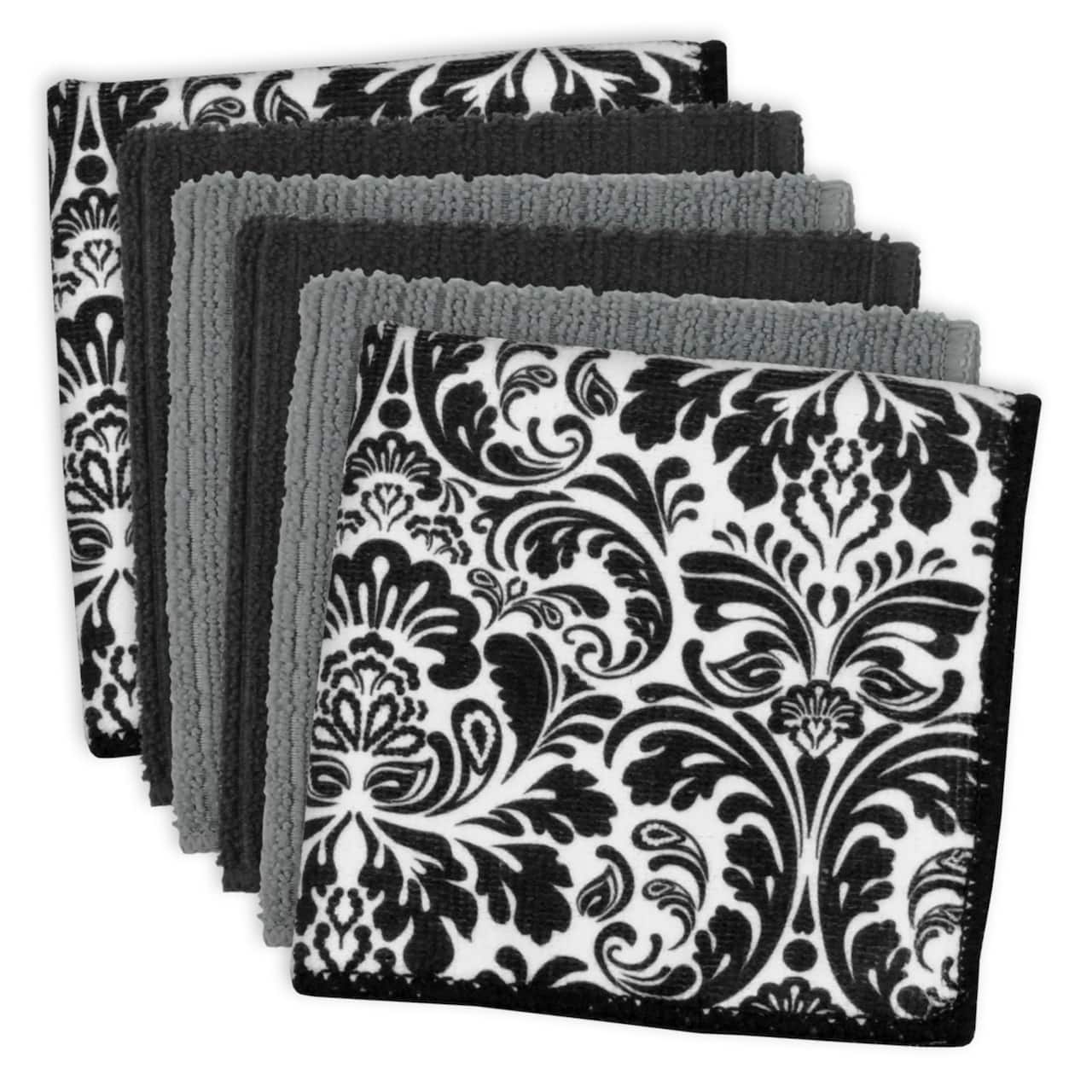 DII® Black Microfiber Damask Dishcloth Set